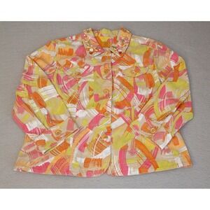 Ruby Rd Women Jacket Sz 16 Neon Abstract Print Button Front Pockets Bead Blazer